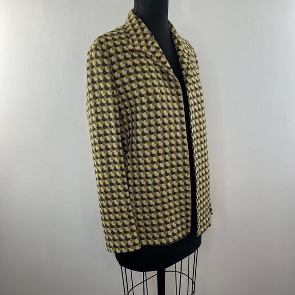 ZANELLA Green Jacket Geometric Wool Open Front Collared Single Breasted 10 ITALY - Picture 4 of 10